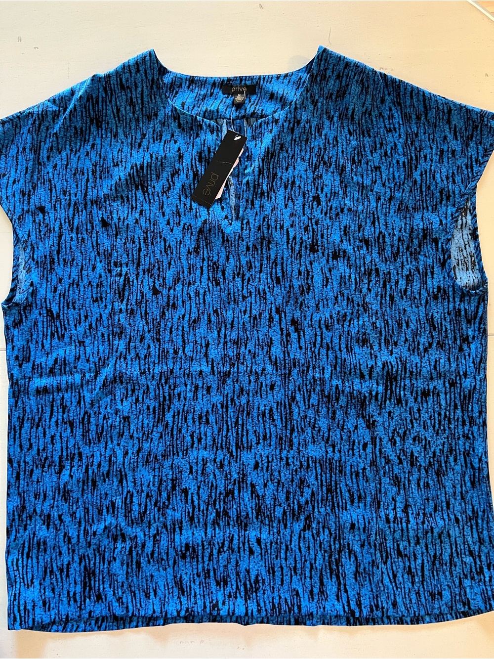 Prive Blue & Black Short Sleeve Blouse Sz M